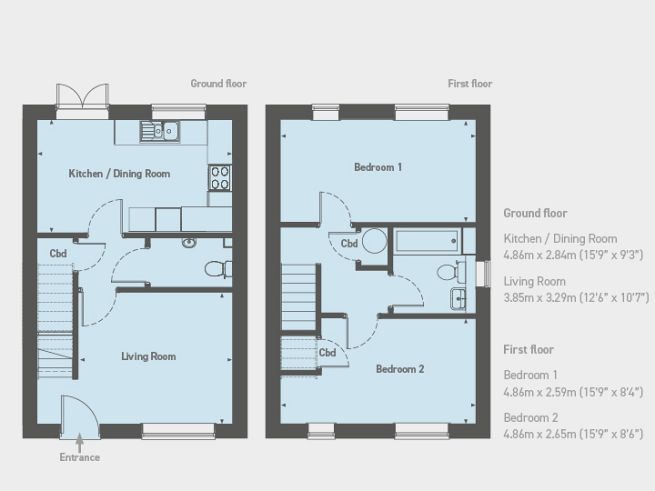 Floor plan, 2 bedroom house  - artist's impression subject to change